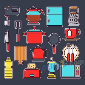 彩色厨房用品设计矢量图